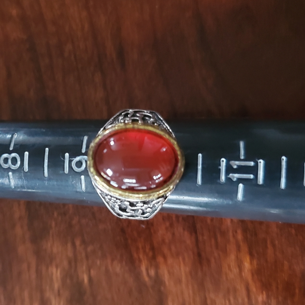 Vintage Silver and Gold and Red Stone Ring (Sz 10)